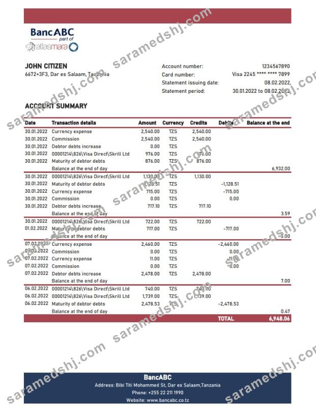 Tanzania BancABC bank statement